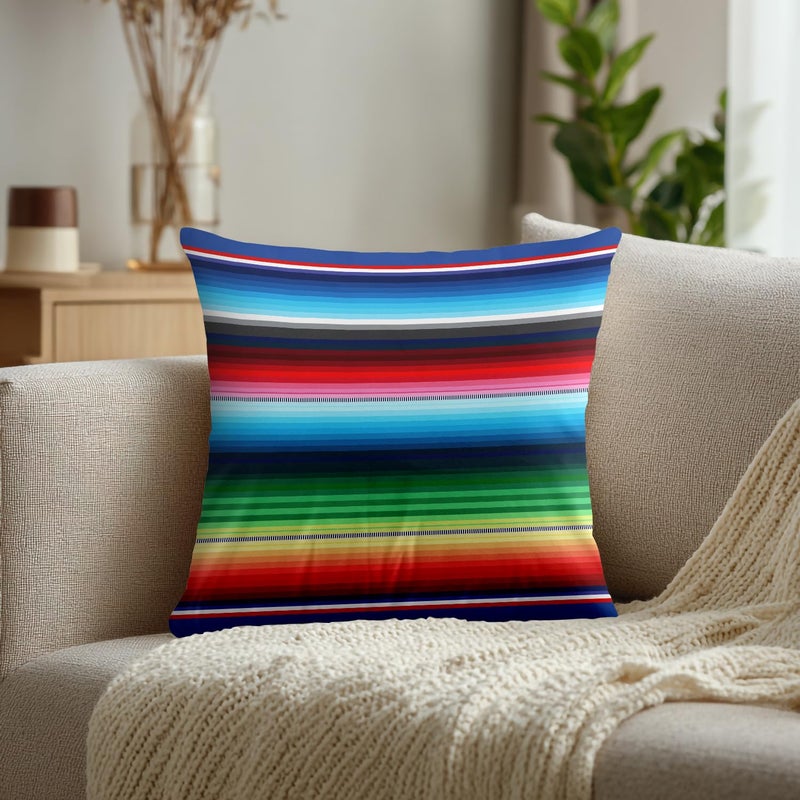 BaoNews Mexican Colorful Pillow Covers, Stripes Pattern Party Decor Ethnic Mexican Fabric Square 18 x 18 Inches Decorative Throw Pillow Covers Cotton Cushion for Sofa Bedroom Car, Yellow, Set of 2 - Image 2